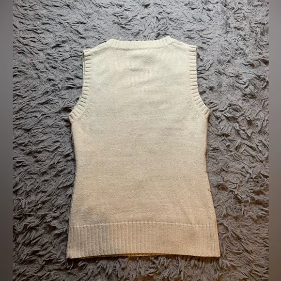Vintage Y2K beige argyle heart Charlotte Russe fitted sweater vest sz M - Picture 2 of 9